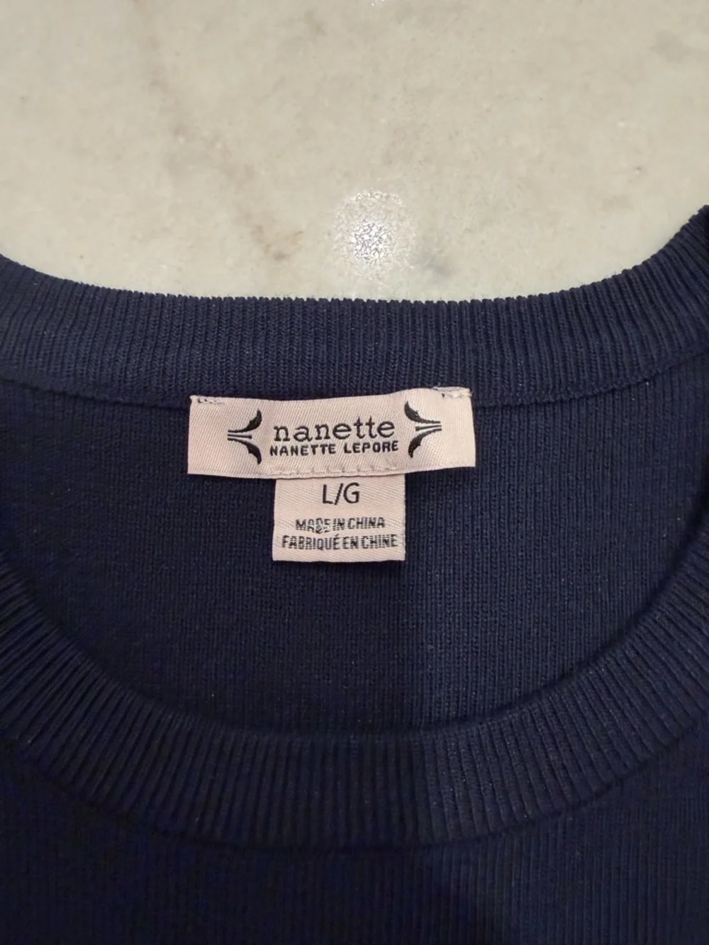 Navy Top with Blue Stripe Puff Sleeves - Women's Layered Pullover! L - Picture 4 of 4